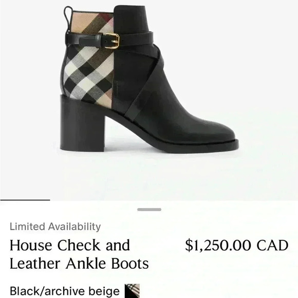Burberry - House  Check and Leather Ankle Boots - Picture 6 of 9